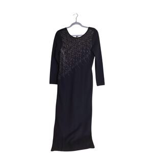 Kasper ASL x Nina Charles Knit long/SL Maxi Dress Sz. Sm Black Bejeweled Bodice